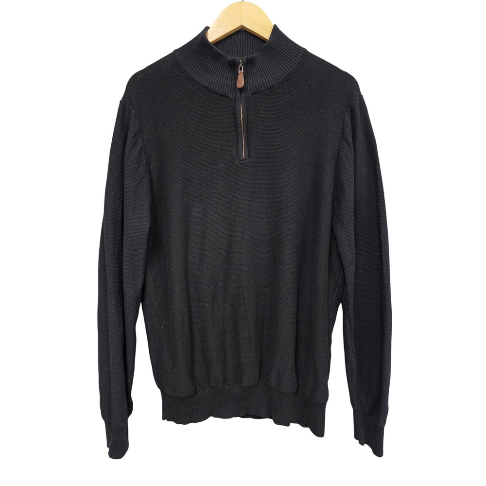 British Khaki Quarter Zip Sweater Mens Medium Black Cotton Knit Mock Neck Top